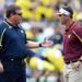 Michigan head coach Brady Hoke chats with Central Michigan head coach Dan Enos during pre game at Michigan Stadium on Saturday, August 31, 2013. Melanie Maxwell | AnnArbor.com